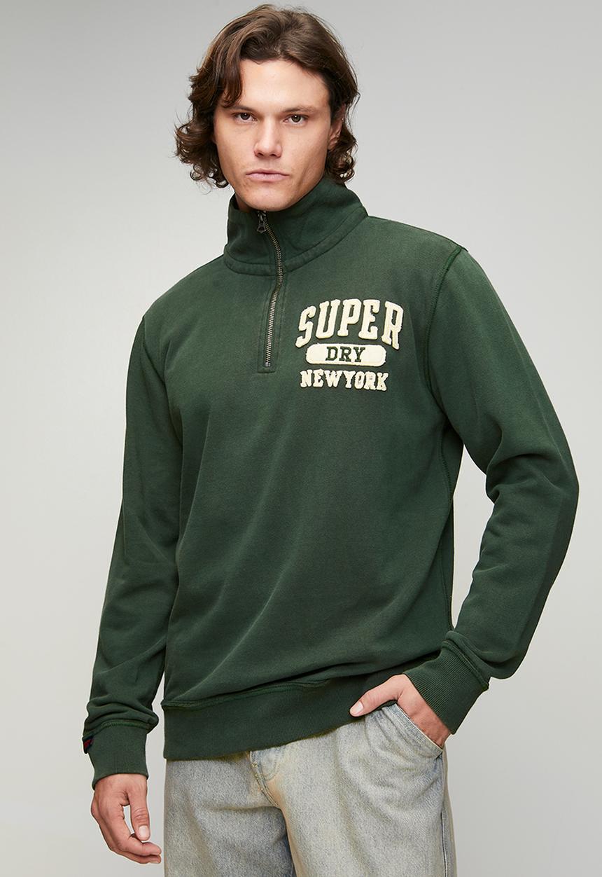 Superdry. - Vintage Athletic Zip Henley - Eagle Green