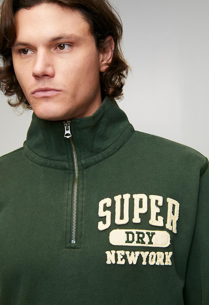 Superdry. - Vintage Athletic Zip Henley - Eagle Green