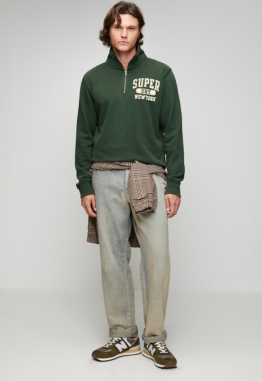 Superdry. - Vintage Athletic Zip Henley - Eagle Green