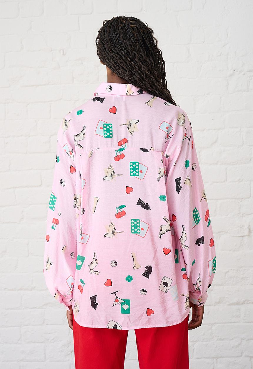 Me&B - Bellow Sleeve Shirt in Players Print - Light Pink