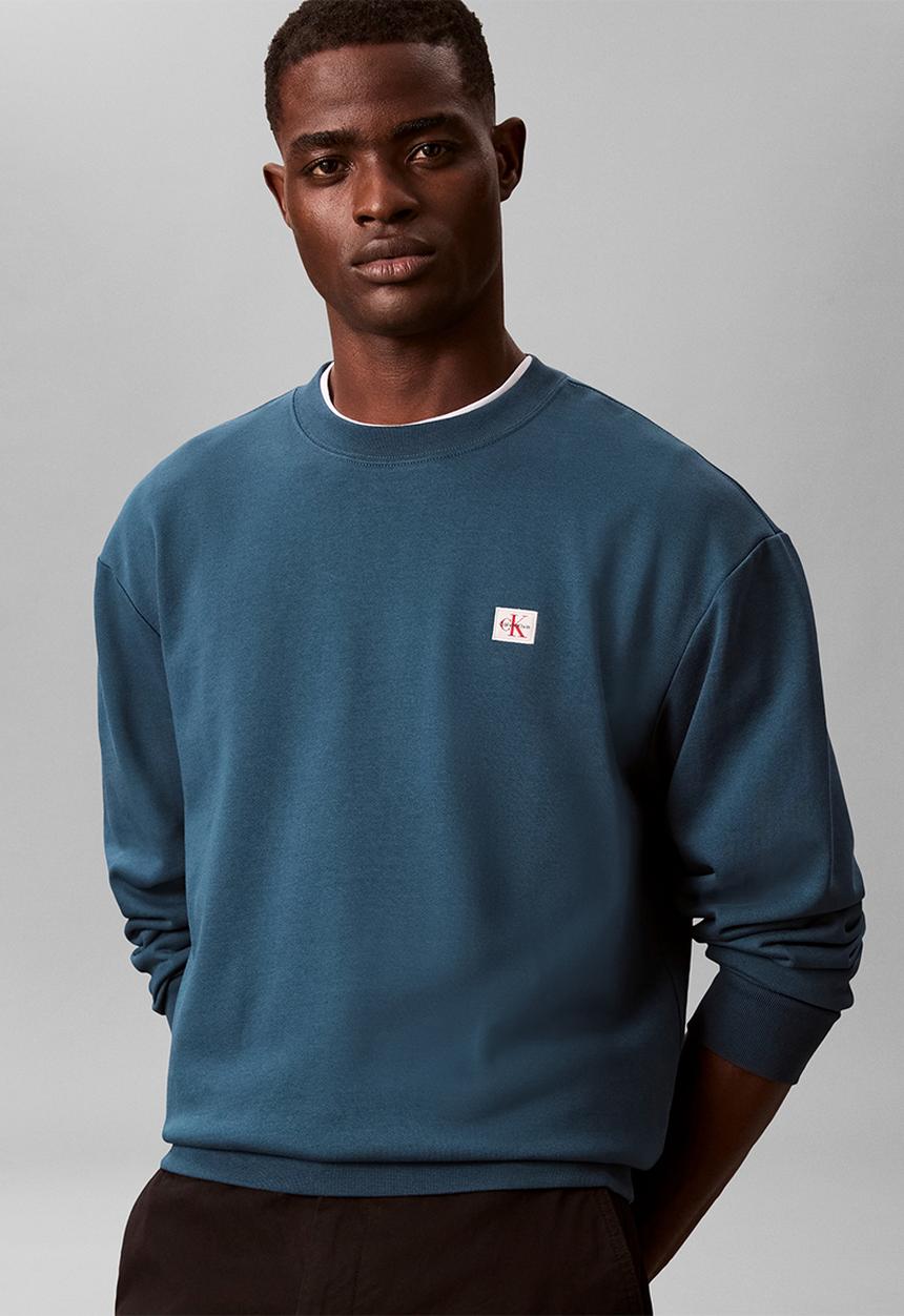 Calvin Klein - Ls 350Terry Eu Whsl Badge Crewneck - Navy Teal