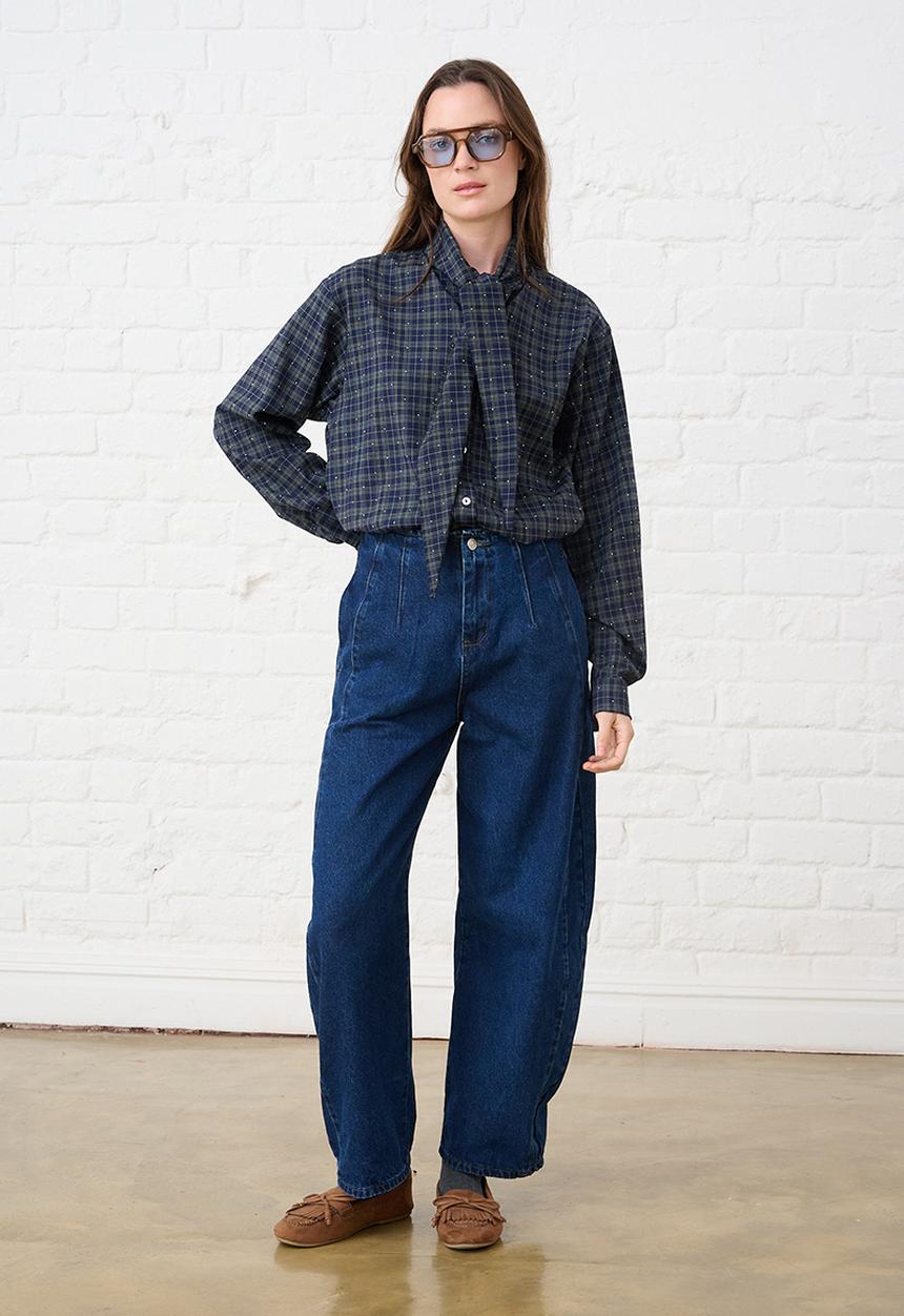 Me&B - Bow Check Shirt - Green
