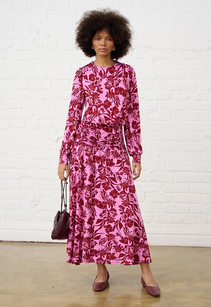 Me&B - Botanical Maxi Knit Dress - Pink Flower