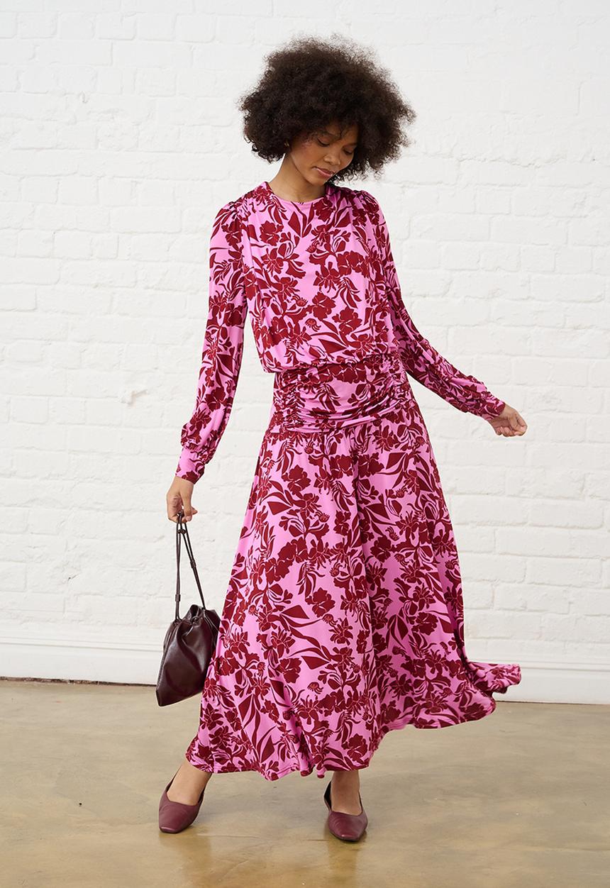 Me&B - Botanical Maxi Knit Dress - Pink Flower