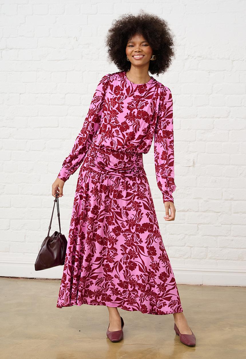 Me&B - Botanical Maxi Knit Dress - Pink Flower