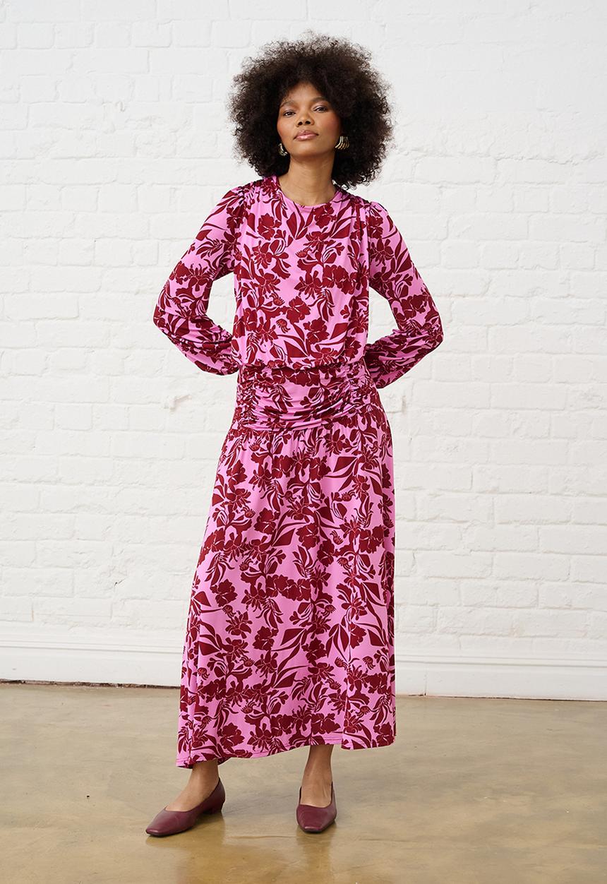 Me&B - Botanical Maxi Knit Dress - Pink Flower