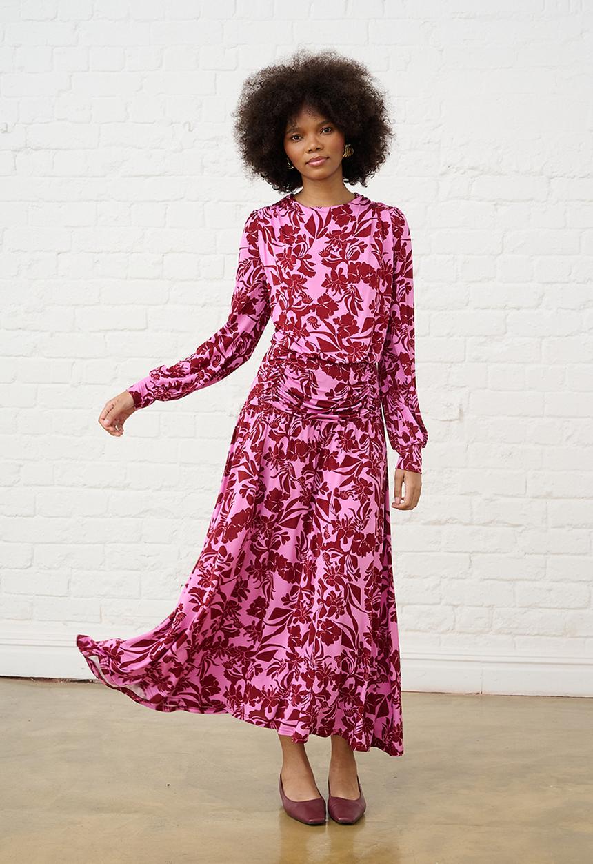 Me&B - Botanical Maxi Knit Dress - Pink Flower