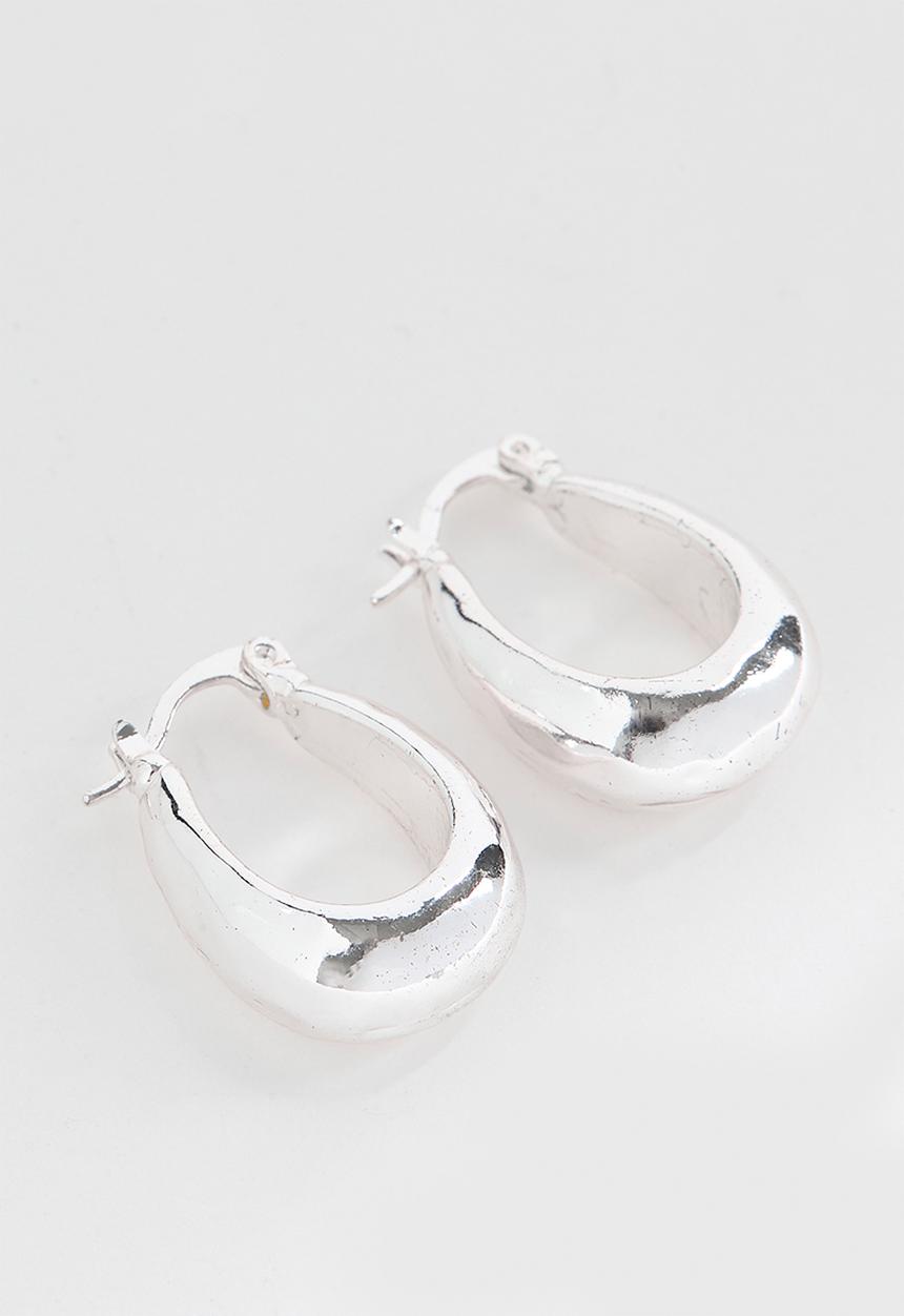 Rubi - Mid hoop earring- silver plated molten hoop