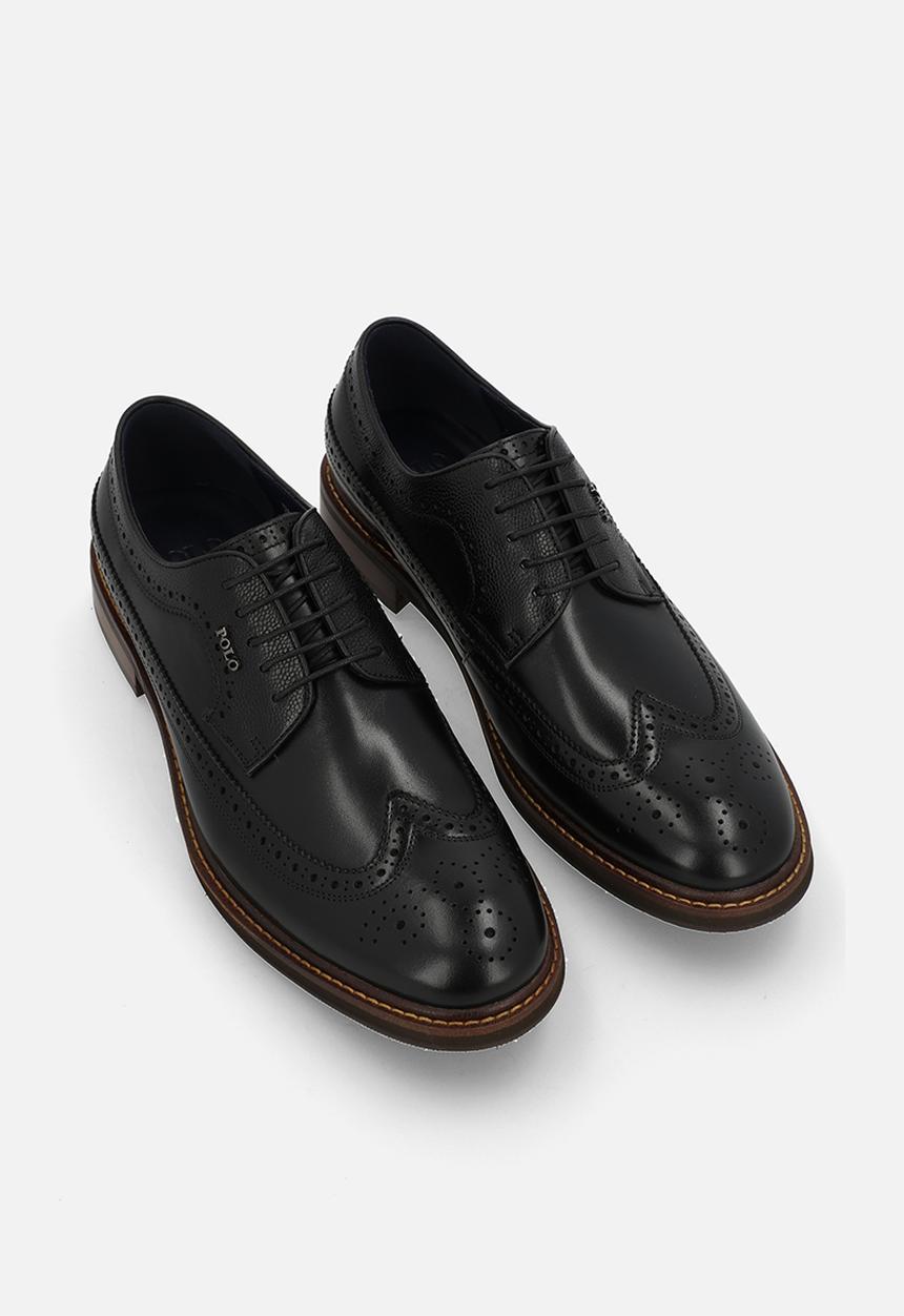 POLO - Wingcap Brogue Gibson Lace Up - Black leather
