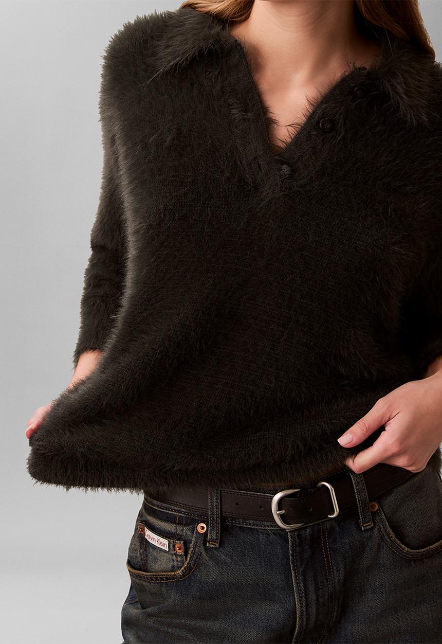 Calvin Klein - Fuzzy novelty ls polo - pirate black