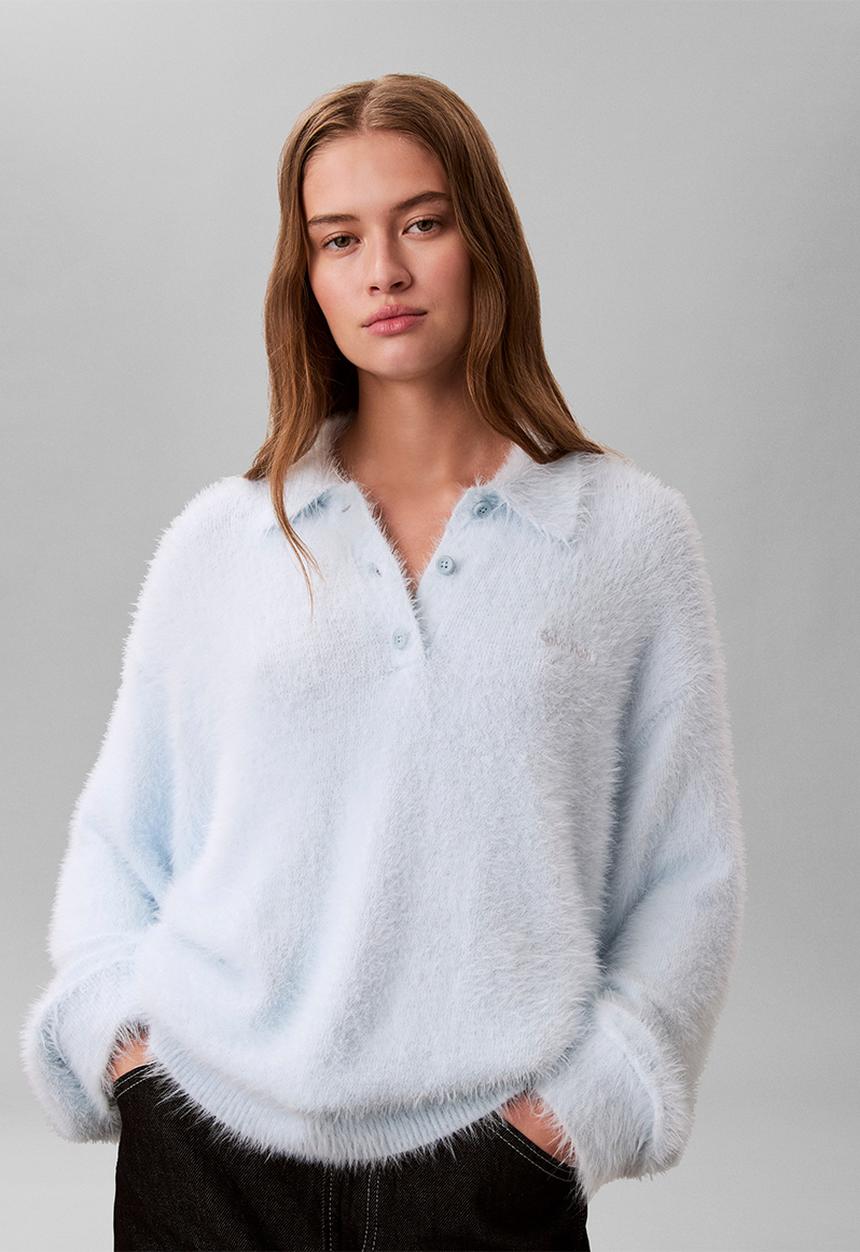 Calvin Klein - Fuzzy novelty ls polo - keepsake blue