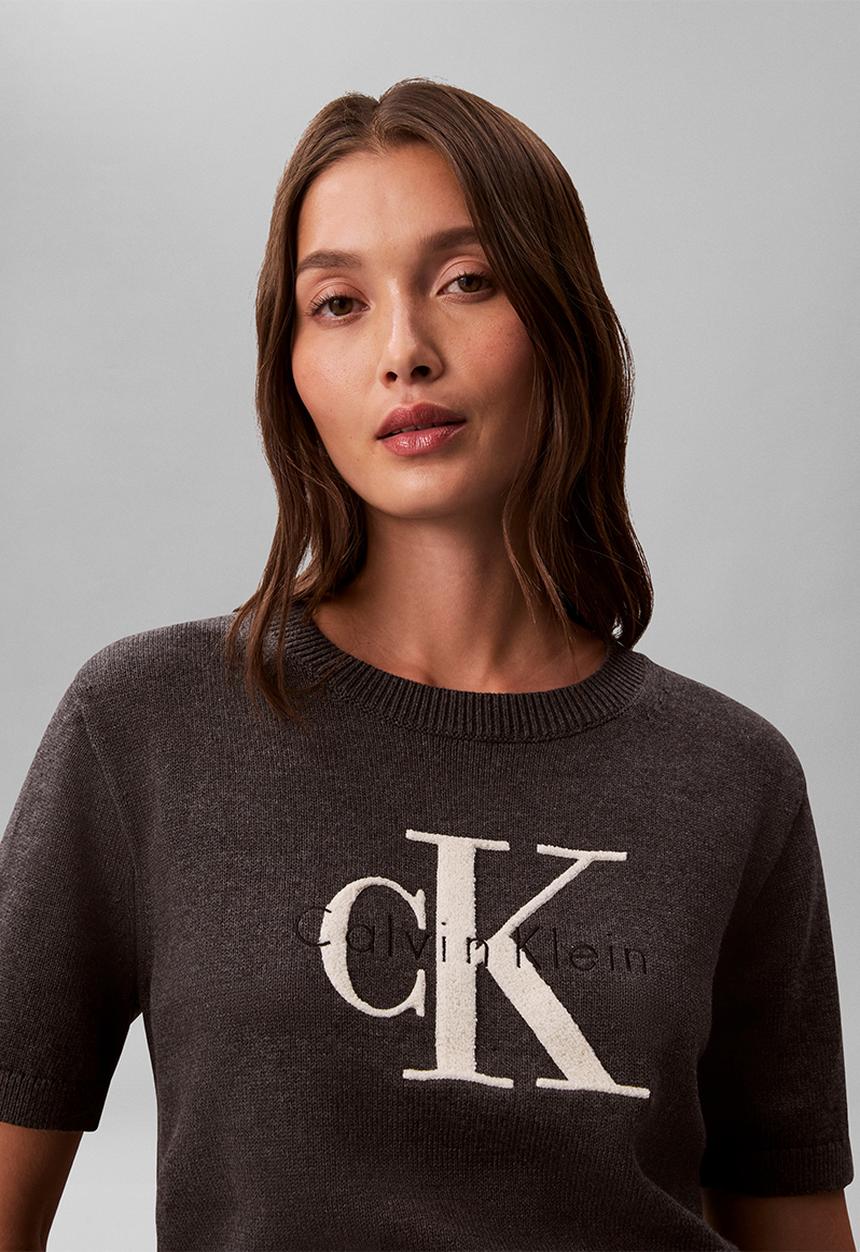 Calvin Klein - Chunky cotton graphic vest - b85 charcoal heather