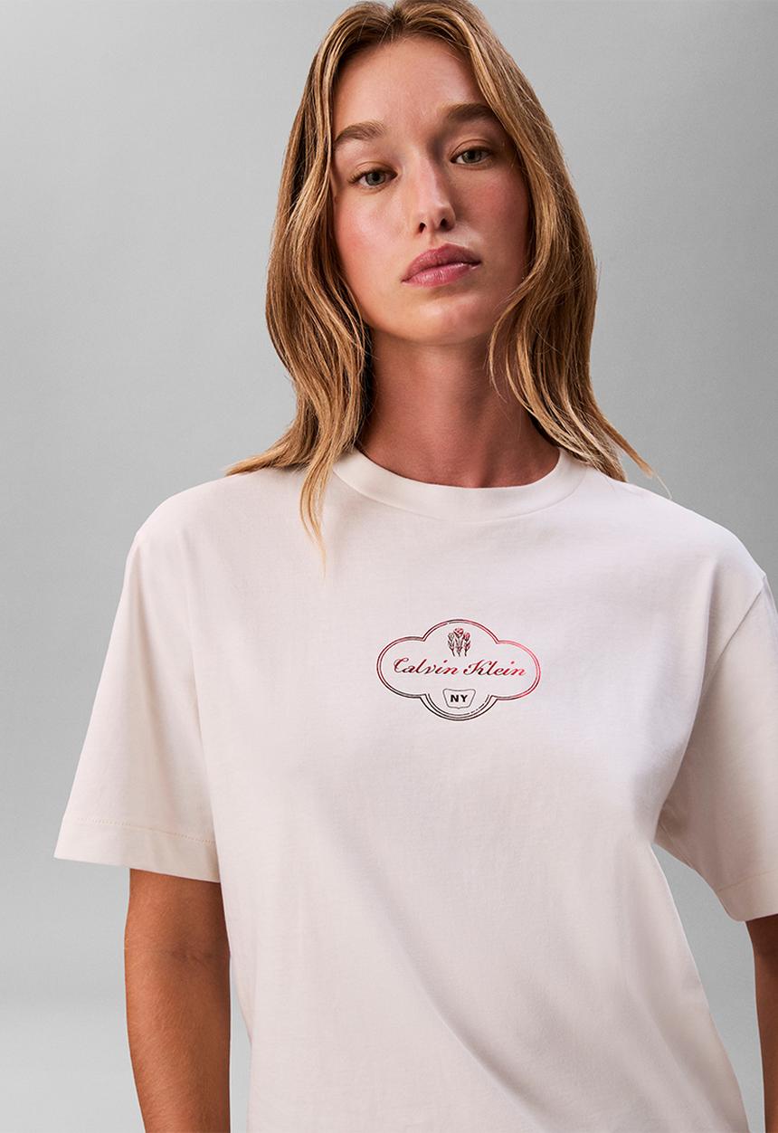 Calvin Klein - Ss boxy coctail logo tee - white greige