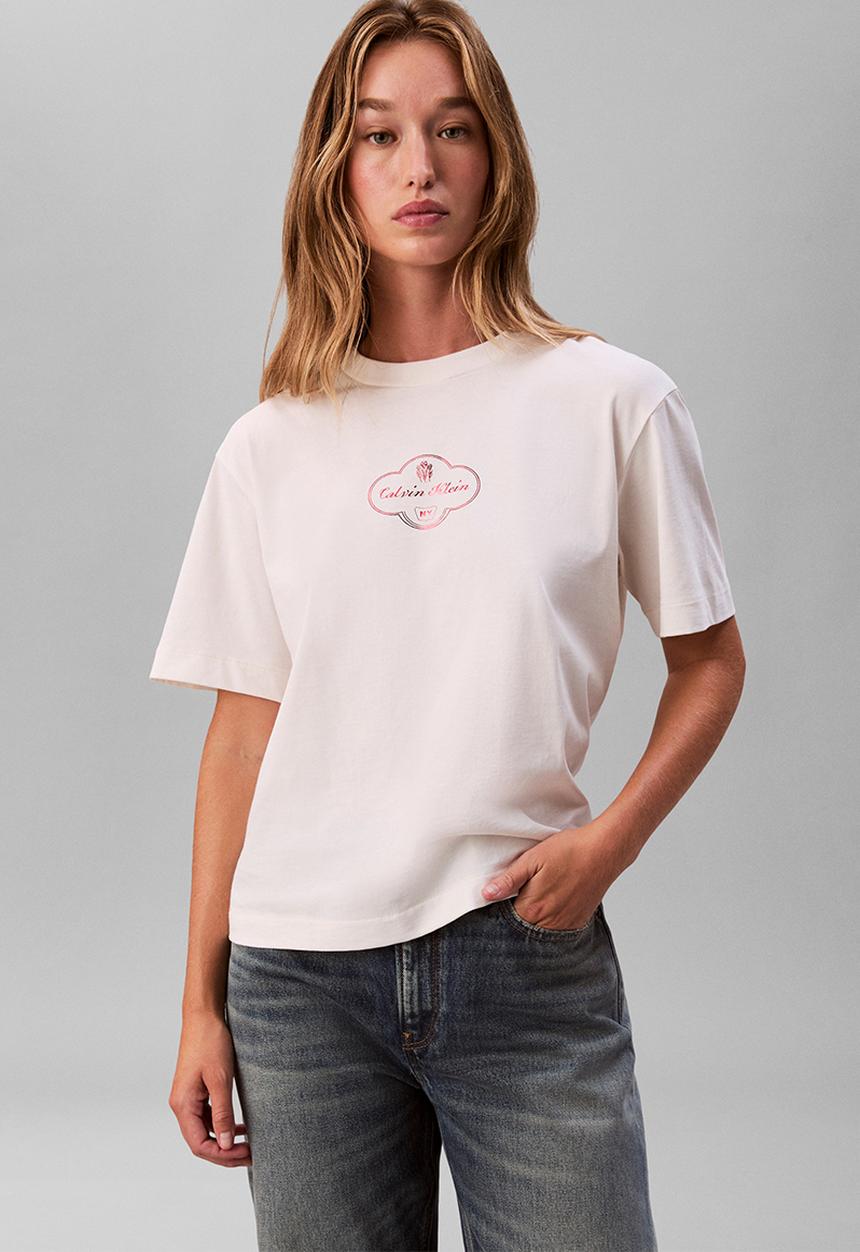 Calvin Klein - Ss boxy coctail logo tee - white greige