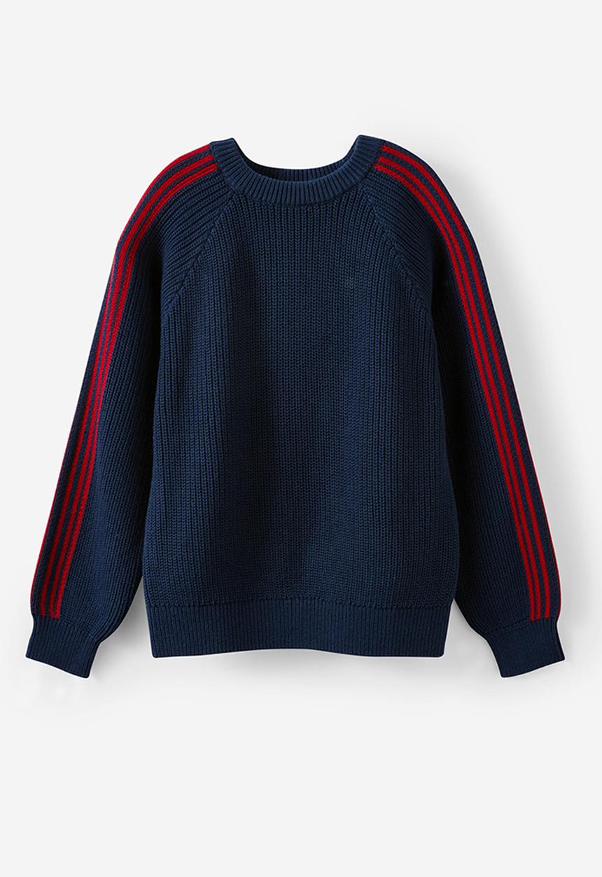 Cotton On - Blake knit crew - Squid Ink/Heritage Red Stripe