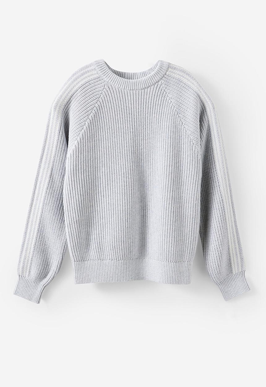 Cotton On - Blake Knit Crew - Grey Marle/Vanilla Stripe