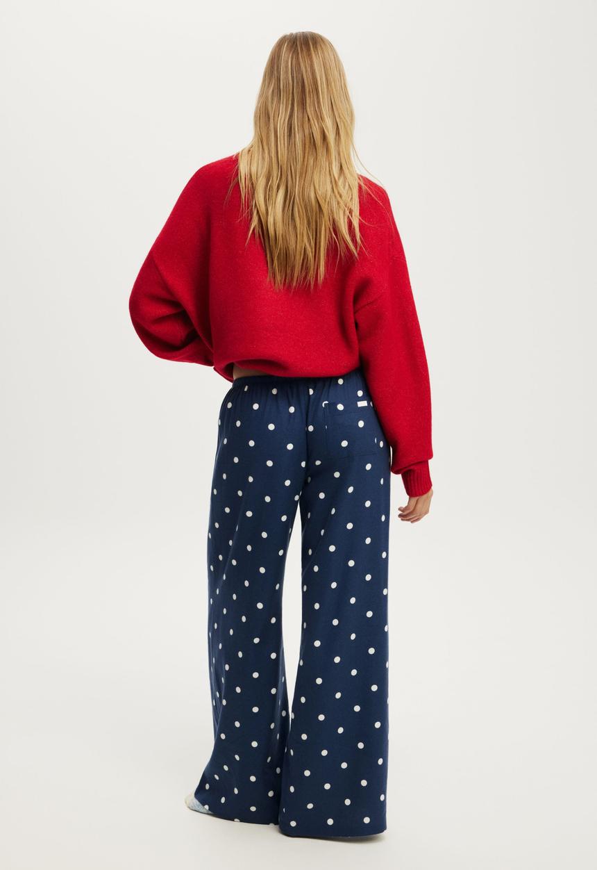 Cotton On - Cloud soft flannel wide leg pant - lisa spot steely blue/white