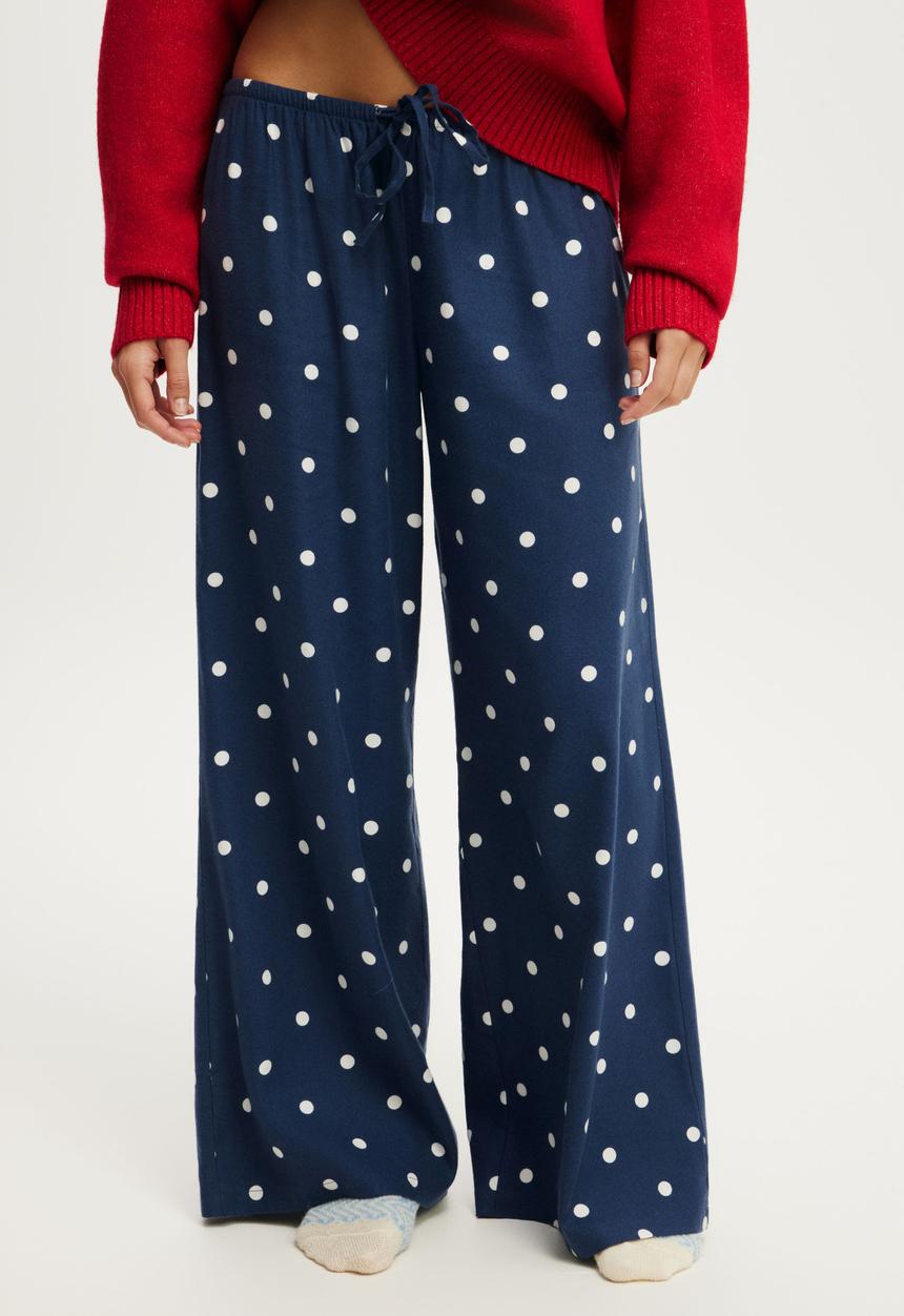 Cotton On - Cloud soft flannel wide leg pant - lisa spot steely blue/white