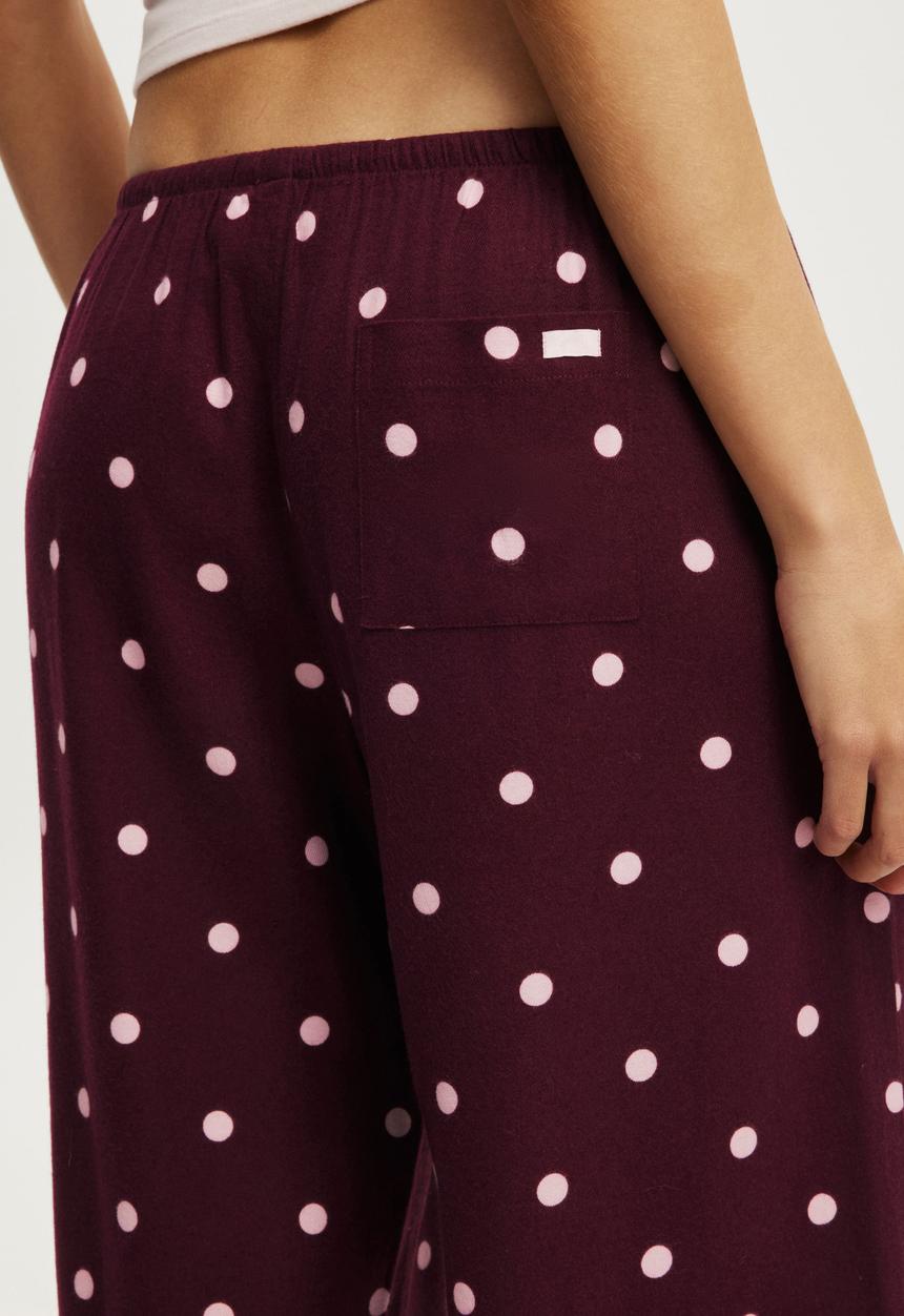 Cotton On - Cloud soft flannel wide leg pant - lisa spot blackcurrant/pink kiss