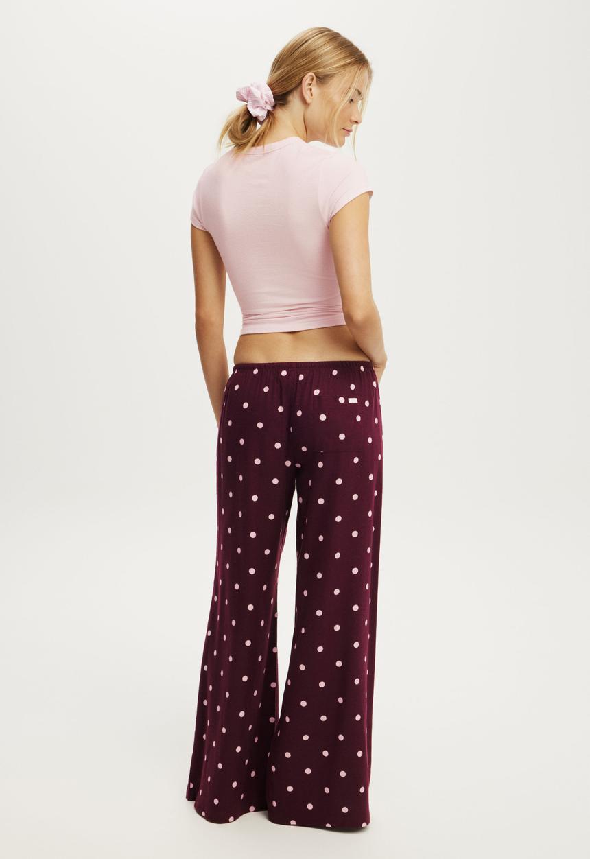 Cotton On - Cloud soft flannel wide leg pant - lisa spot blackcurrant/pink kiss