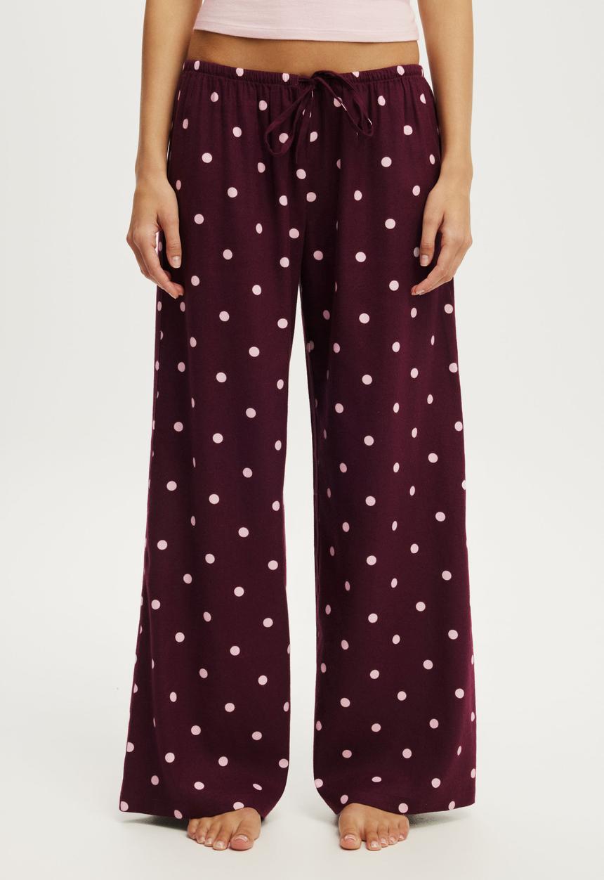 Cotton On - Cloud soft flannel wide leg pant - lisa spot blackcurrant/pink kiss