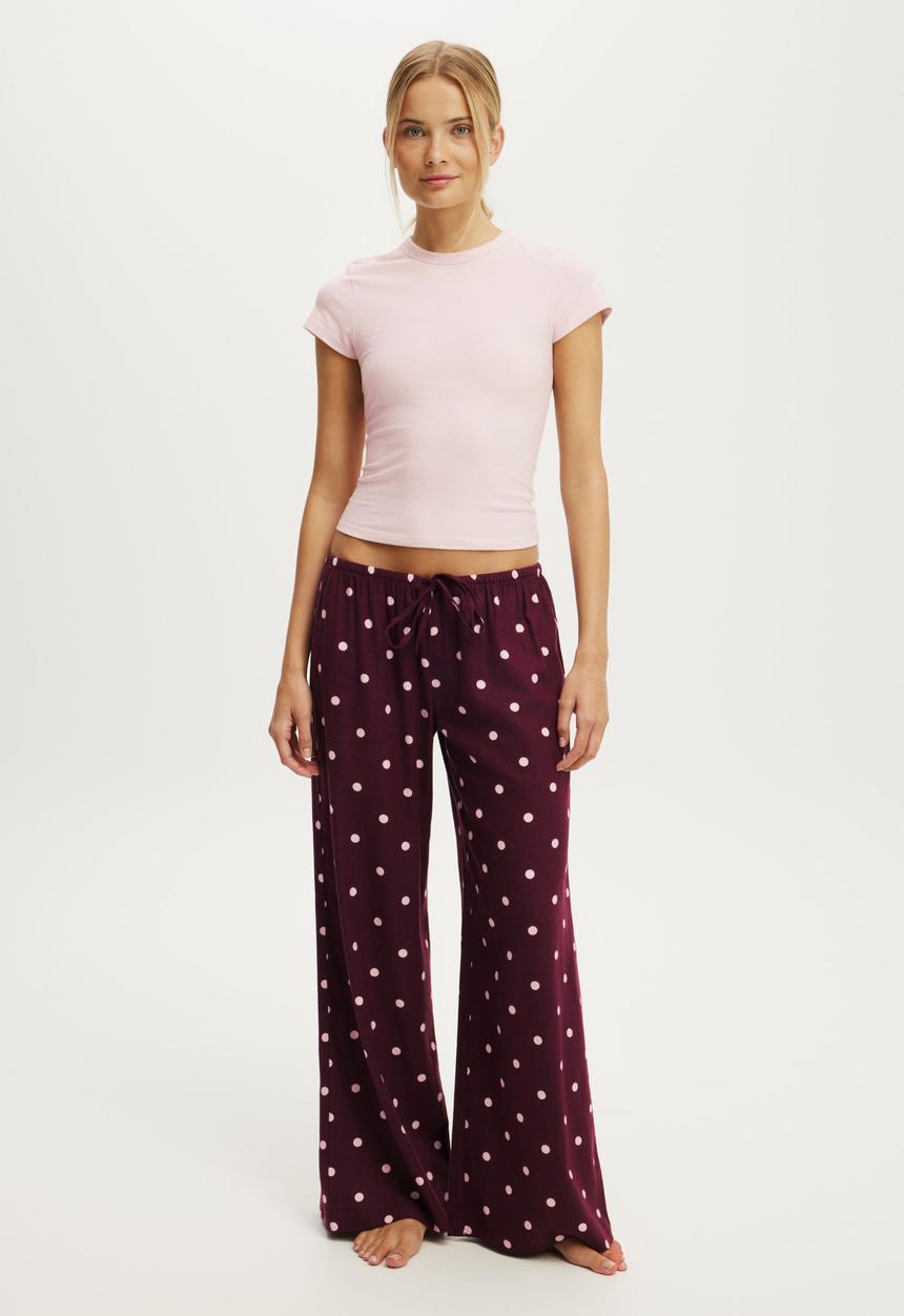 Cotton On - Cloud soft flannel wide leg pant - lisa spot blackcurrant/pink kiss