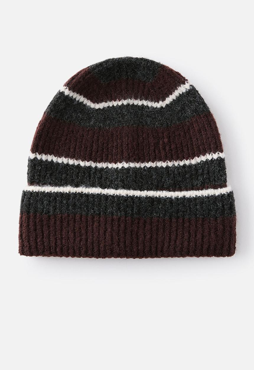 Rubi - Ribbed beanie - plum  lse stripe