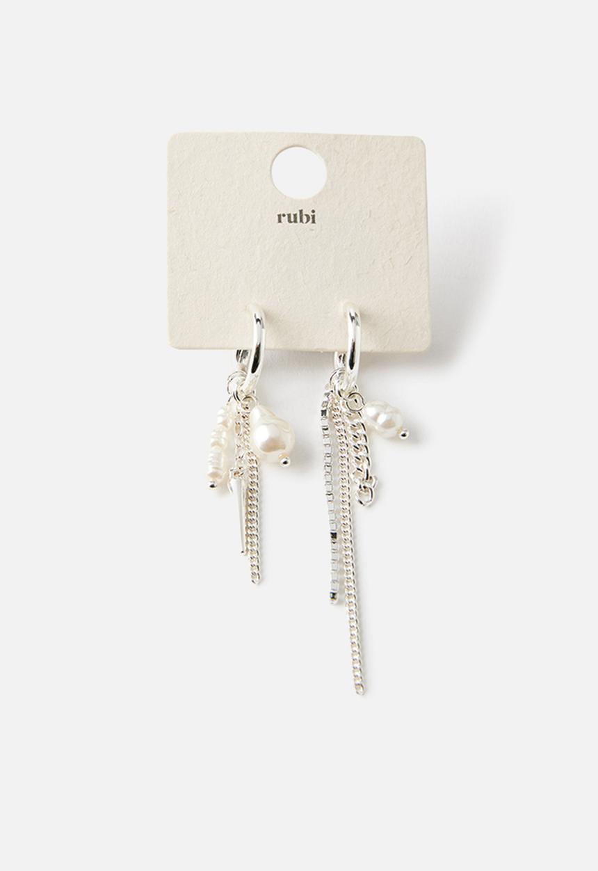 Rubi - Mid hoop earring - up silver y2k pearl chain