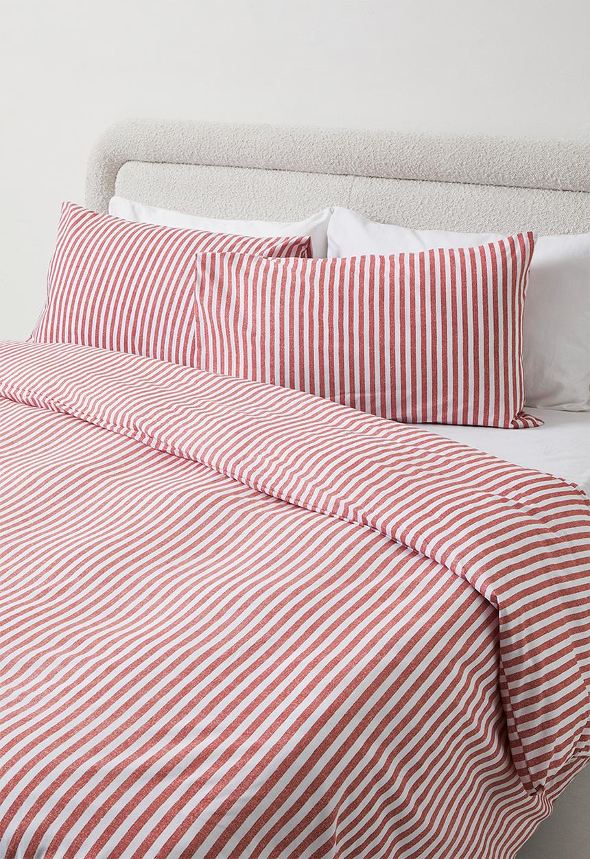 Sixth Floor - Clement Stripe Cotton Blend Duvet Cover - Rust & White 