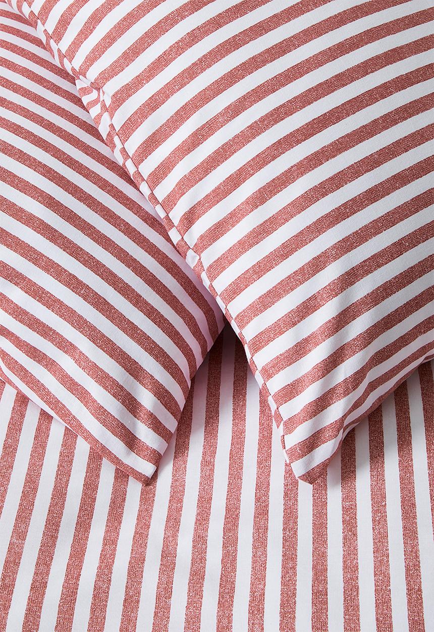 Sixth Floor - Clement Stripe Cotton Blend Duvet Cover - Rust & White 
