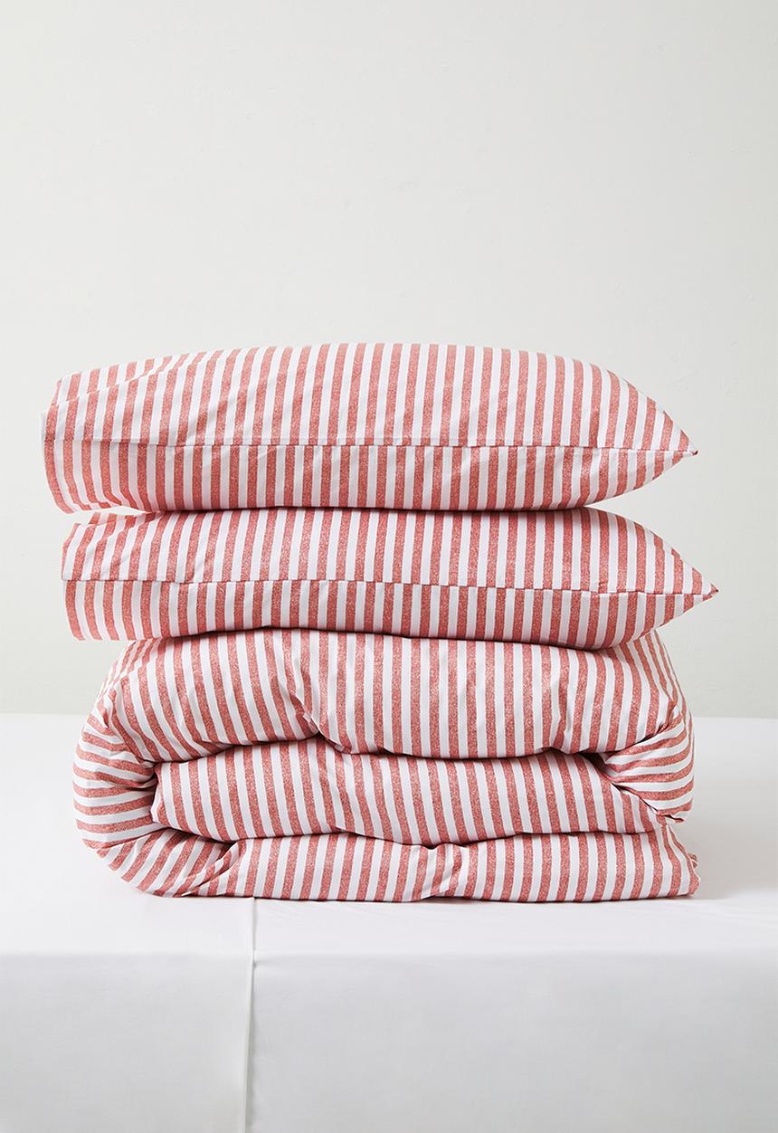 Sixth Floor - Clement Stripe Cotton Blend Duvet Cover - Rust & White 
