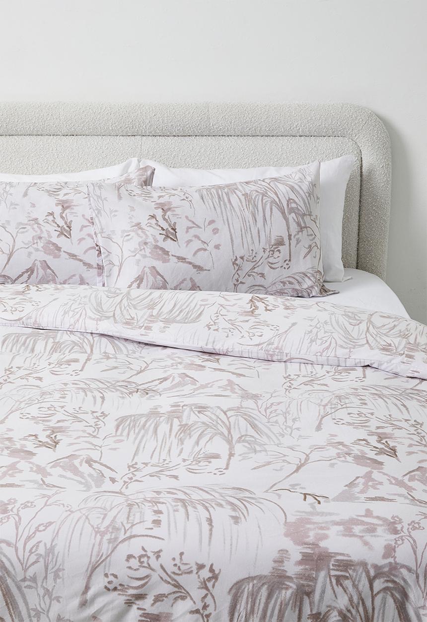 Sixth Floor - Willow Floral Cotton Blend Duvet Cover - White & Neutral 