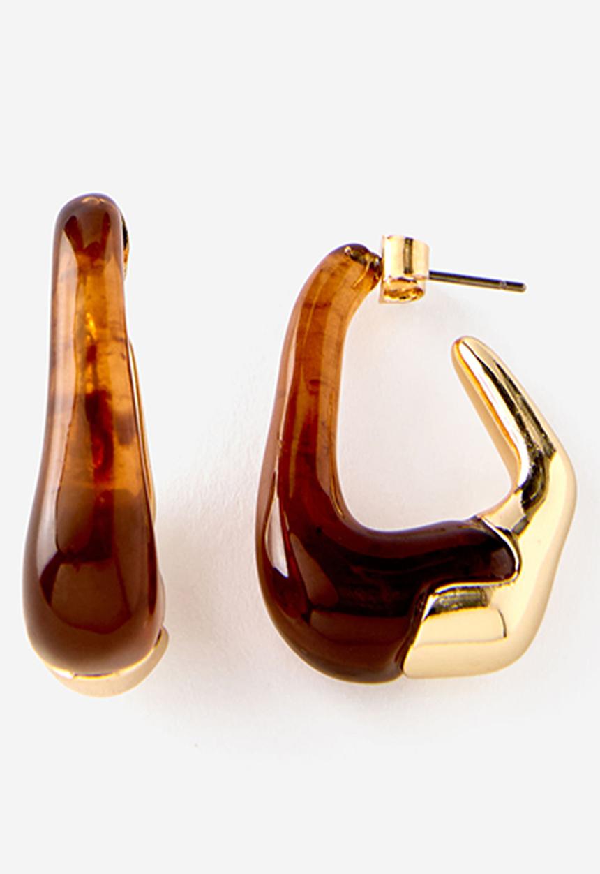 Rubi - Large hoop earring - up gold organic amber hoop
