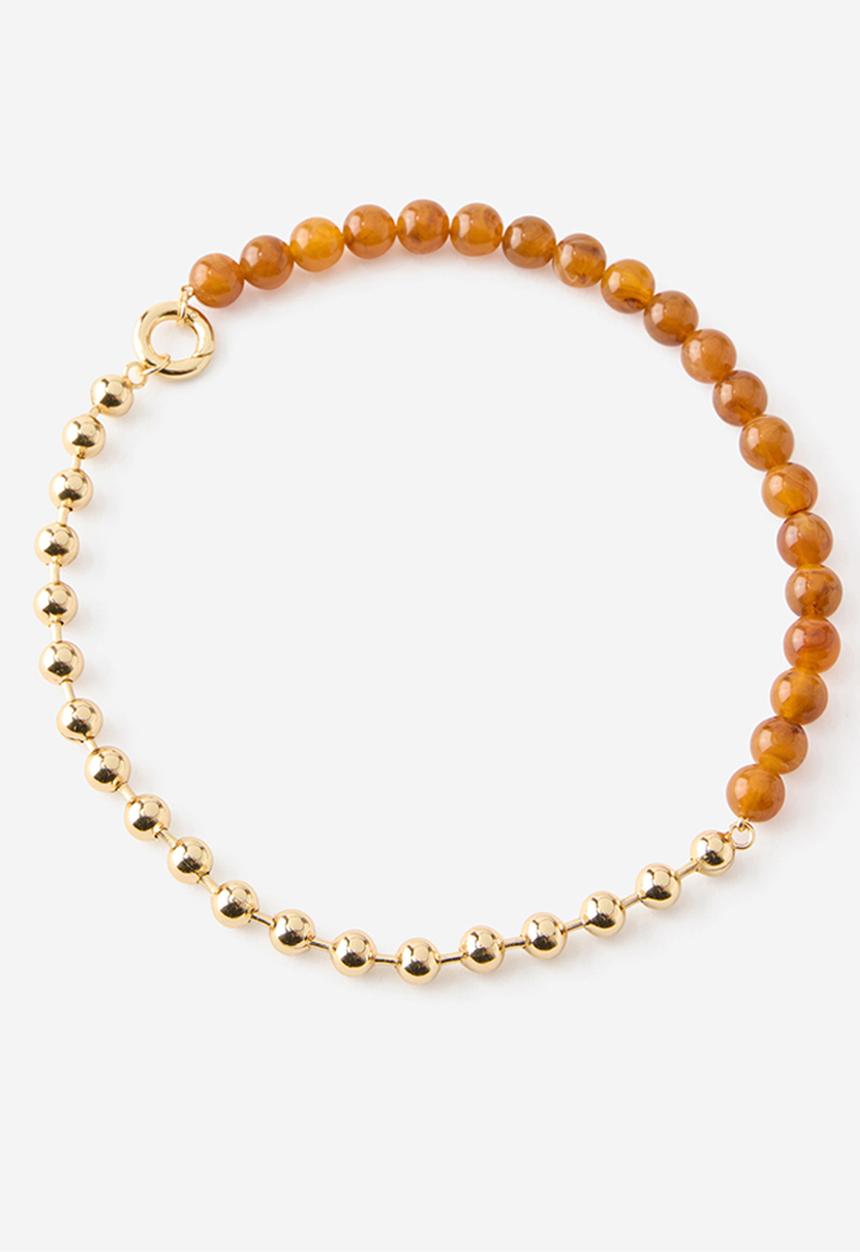 Rubi - Beaded necklace - up gold rhodium amber bead