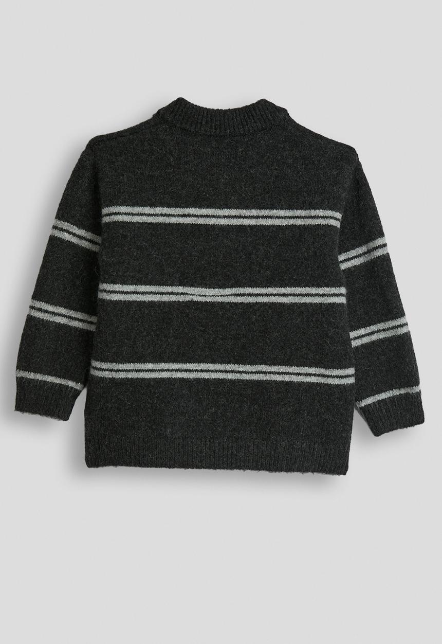 Pop Candy - Woollen zip-up jersey - charcoal/grey stripes