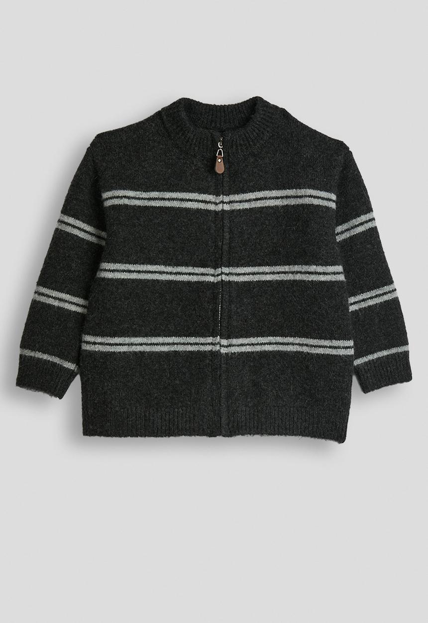 Pop Candy - Woollen zip-up jersey - charcoal/grey stripes