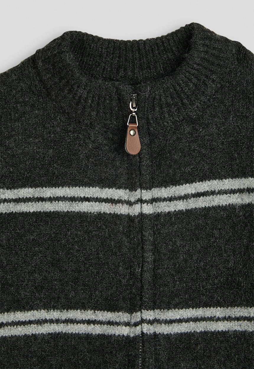Pop Candy - Woollen zip-up jersey - charcoal/grey stripes