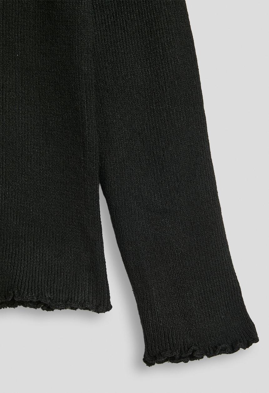 Pop Candy - Ribbed lettuce hem long sleeved top - black