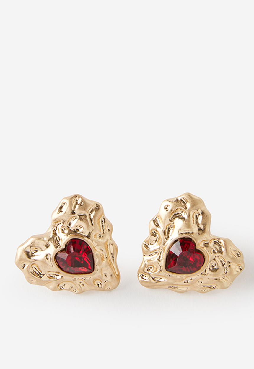 Rubi - Small charm earring - up gold trinket heart red stone
