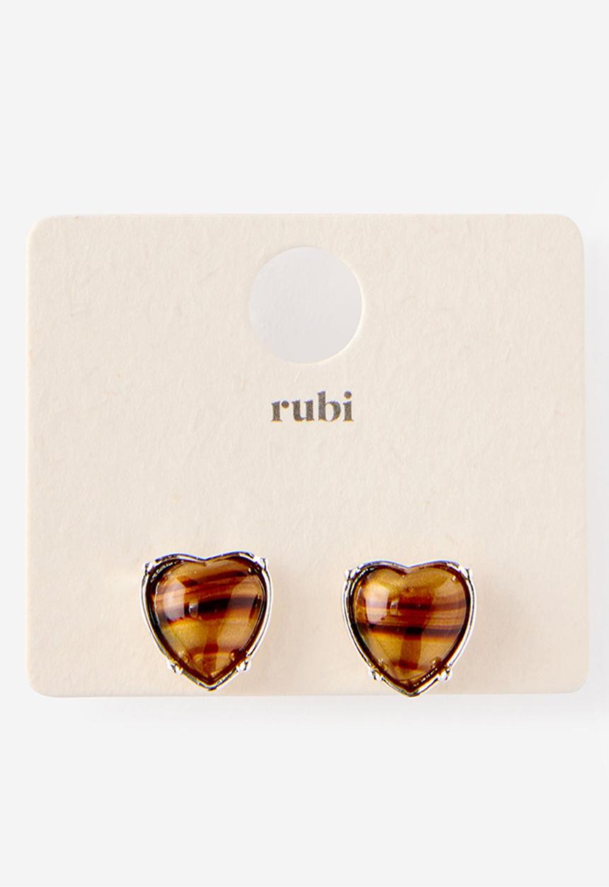 Rubi - Small charm earring - up gold amber heart