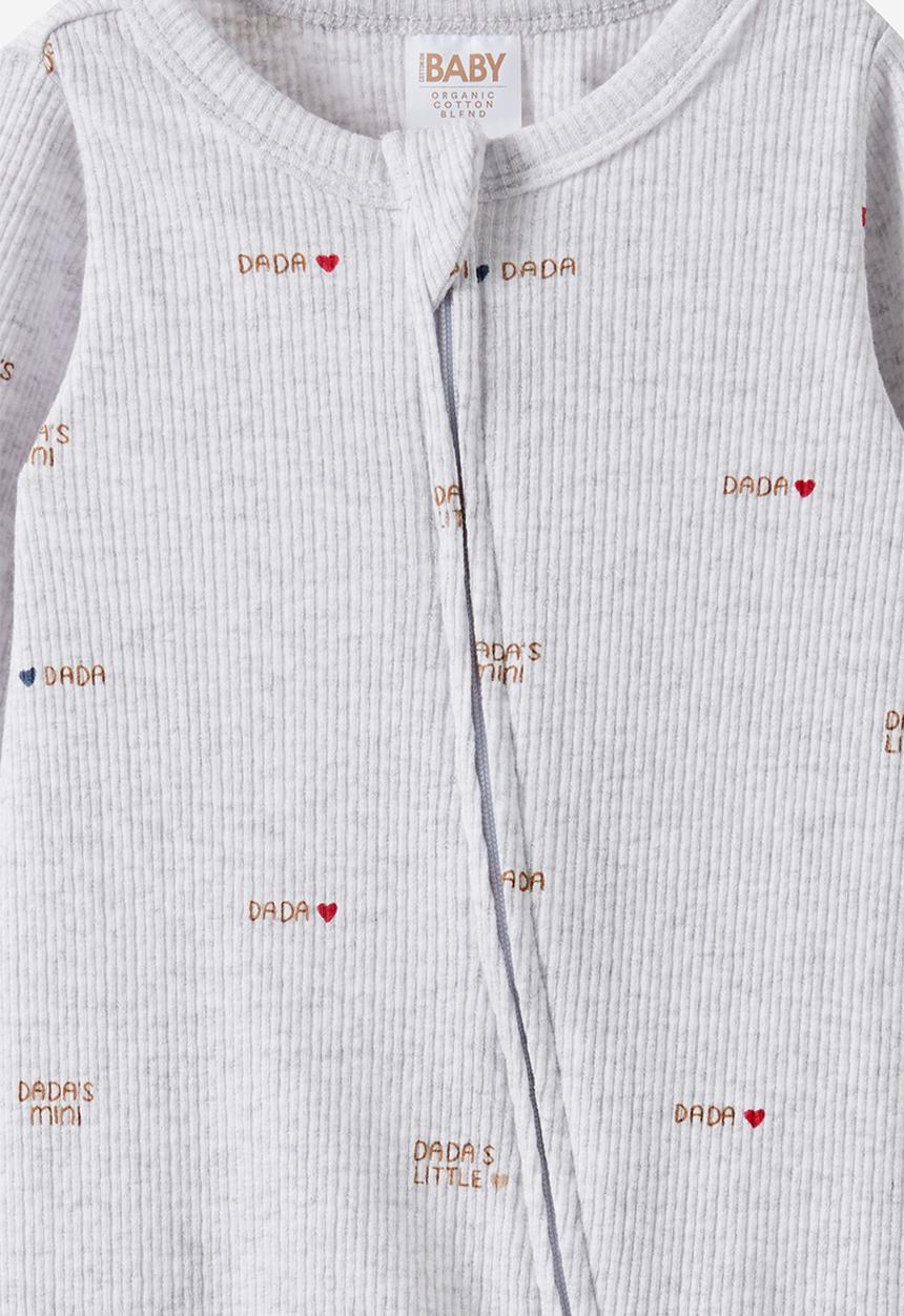 Cotton On - Organic Pointelle Zip Romper - Snow Marle/Dada'S Mini