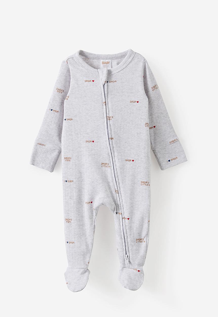 Cotton On - Organic Pointelle Zip Romper - Snow Marle/Dada'S Mini