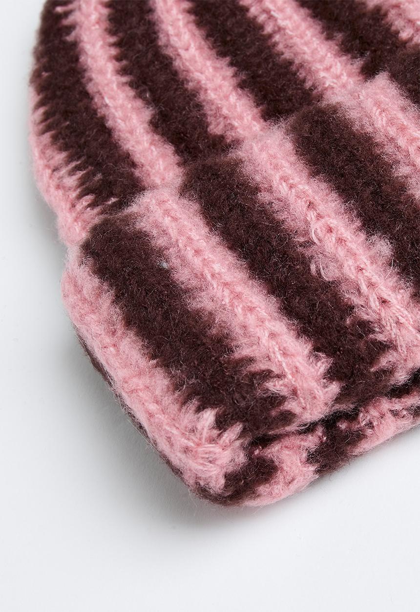 Tessa Design - Celestine Stripe Fluffy Turn Up Beanie - brown & pink