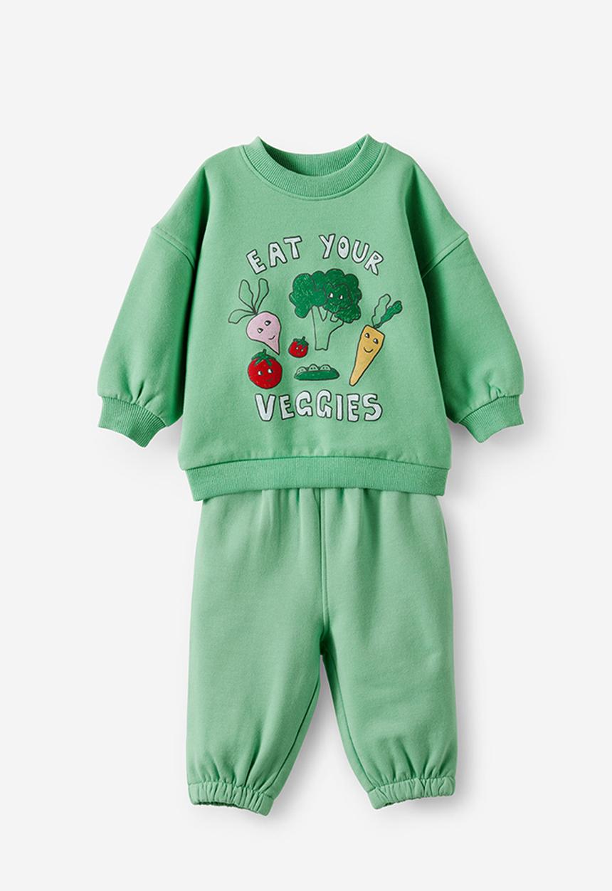 Cotton On - Bundle Riley Sweater & Trackpant - Washed Avo/Eat Your Veggies