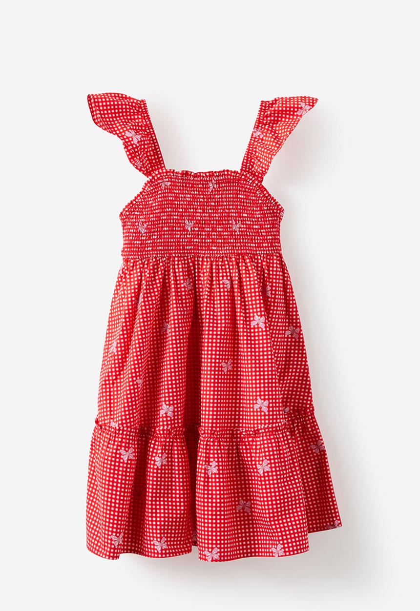Cotton On - Gigi Flutter Sleeve Dress - Varsity Red/Tea Party Pink Gingham