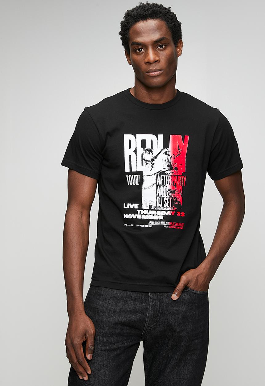 Replay - Maxi Print T-shirt - Black/Red