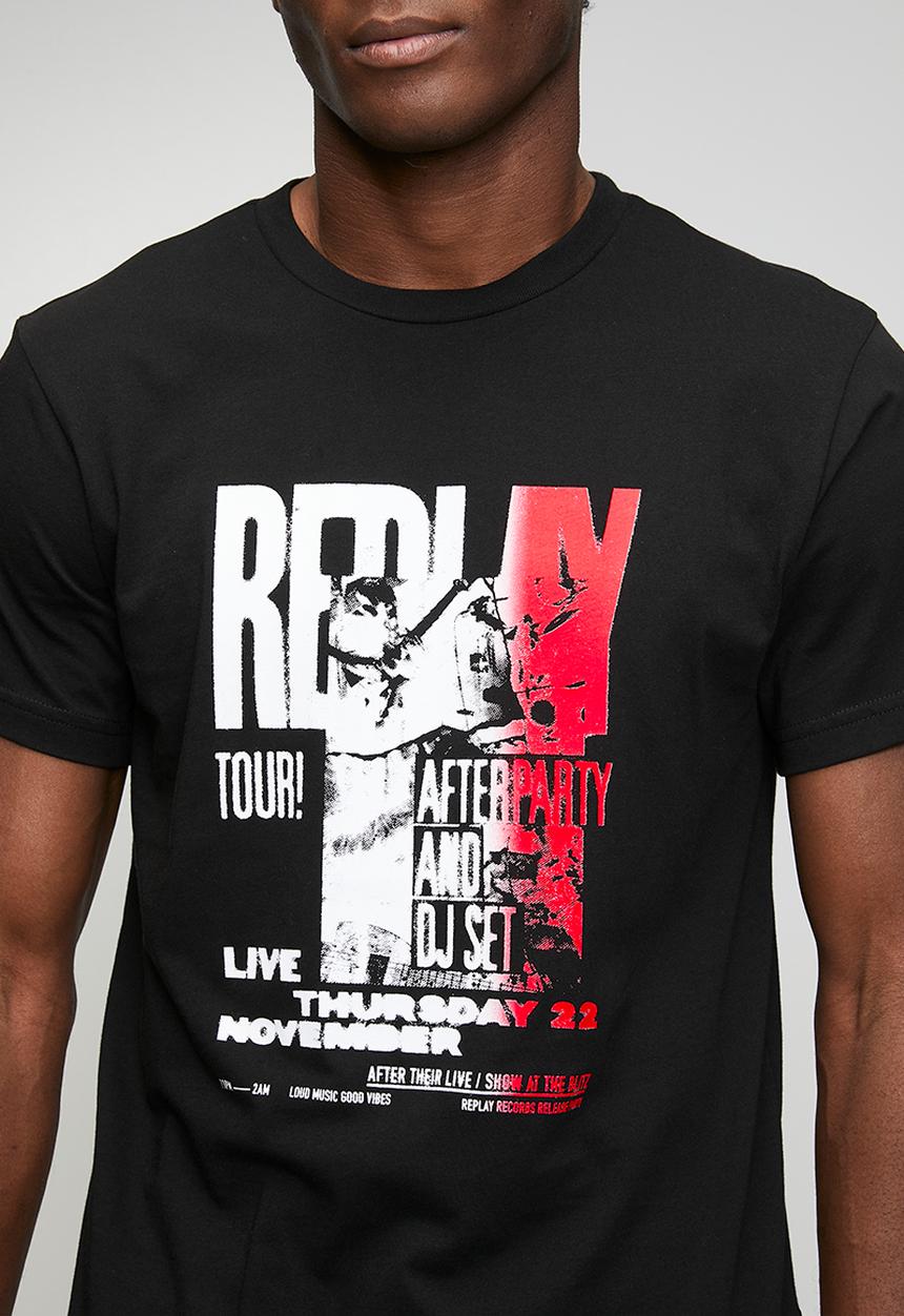 Replay - Maxi Print T-shirt - Black/Red