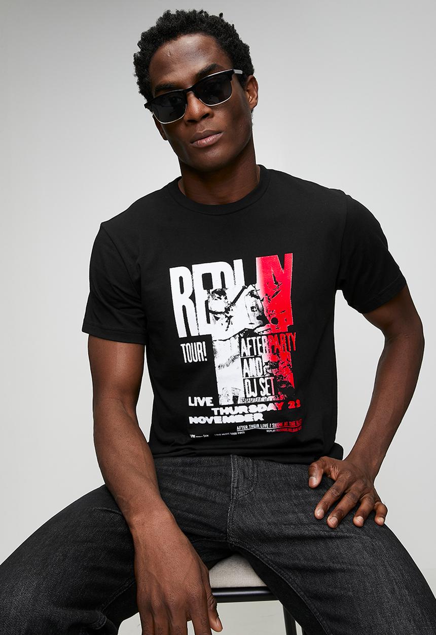 Replay - Maxi Print T-shirt - Black/Red