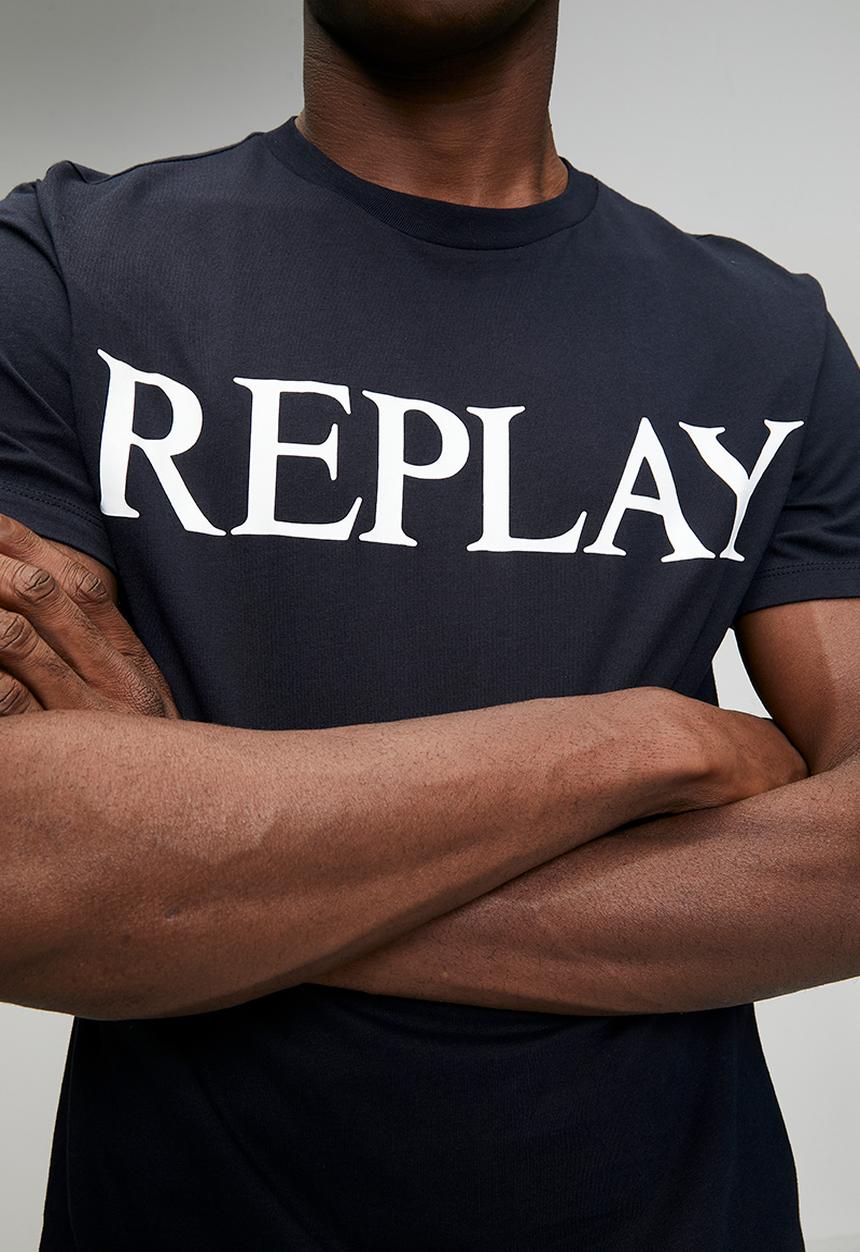 Replay - Basic Jersey Crew Neck T-shirt - Navy/White