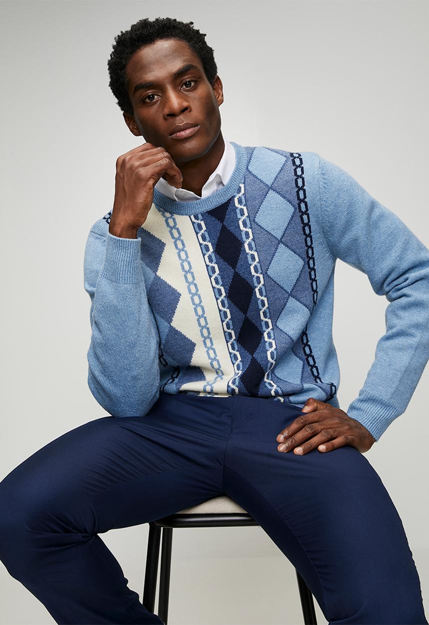 Pringle of Scotland - Nick Lambswool Argyle Knitwear - Blue